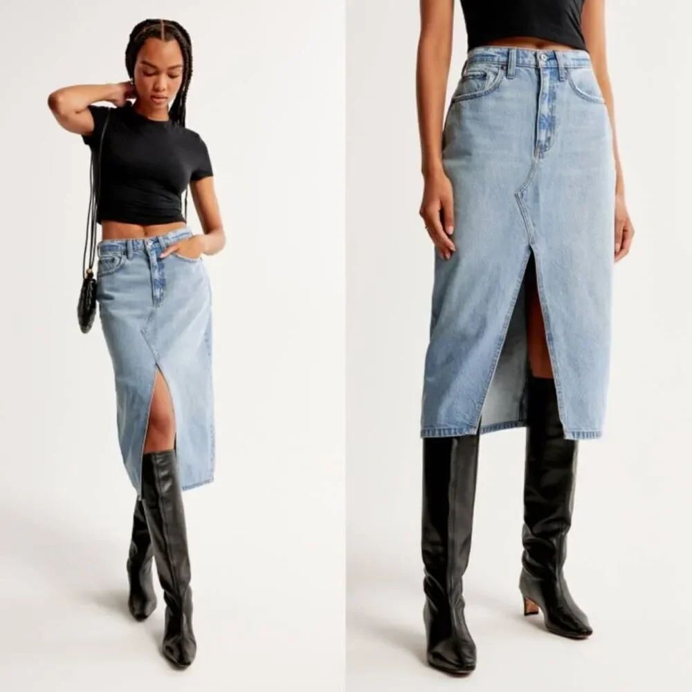 Abercrombie and fitch Denim Midi Skirt 32 NWT